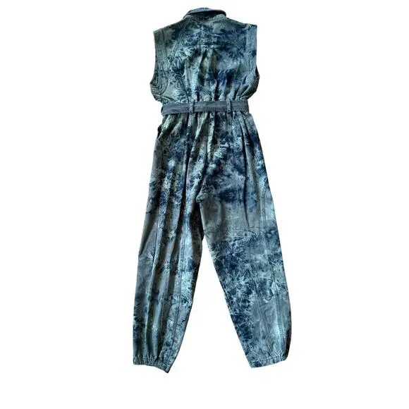 Urban Outfitters Blue Sydney Tie Dye Utility Sleeveless Jumpsuit Size Small